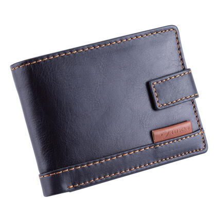 Czarny portfel męski skórzany z brązowym przeszyciem