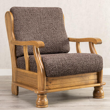 Bi-elastyczne pokrowce VITTORIA brązowe, fotel z drewnianymi bokami (sz. 40 - 70 cm)