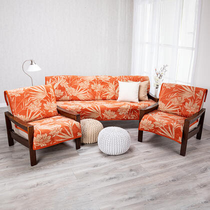 Narzuty na kanapę i fotele VILMA pomarańczowo-beżowe 3+1+1 1