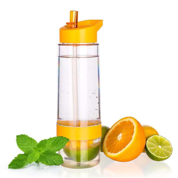 Sportowa butelka SQUEEZY z wyciskarką do cytrusów, BANQUET pomarańczowa 1