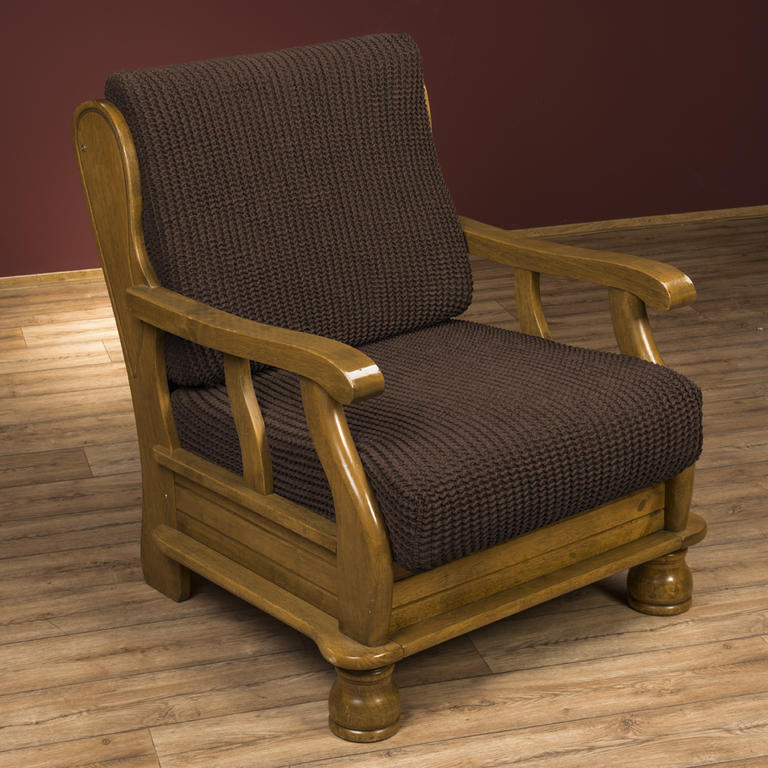 Super streczowe pokrowce GLAMOUR brąz, fotel z drewnianymi bokami (sz. 60 - 80 cm) 1