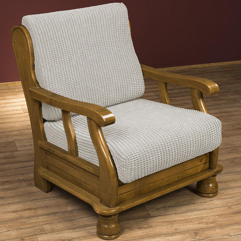 Super streczowe pokrowce GLAMOUR śmietankowe, fotel z drewnianymi bokami (sz. 60 - 80 cm) 1