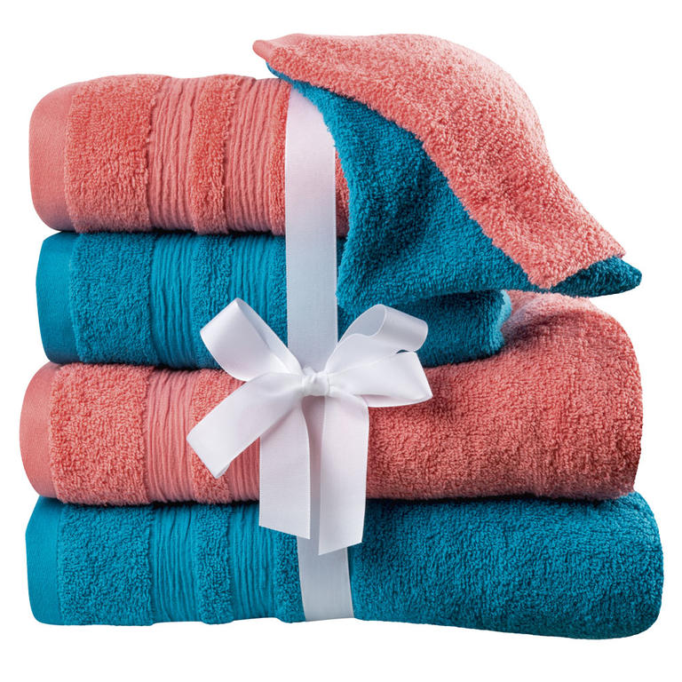 Ręczniki frotte, ręczniki do kąpieli i gąbki do mycia koralowo - turkusowe 6 szt. 1