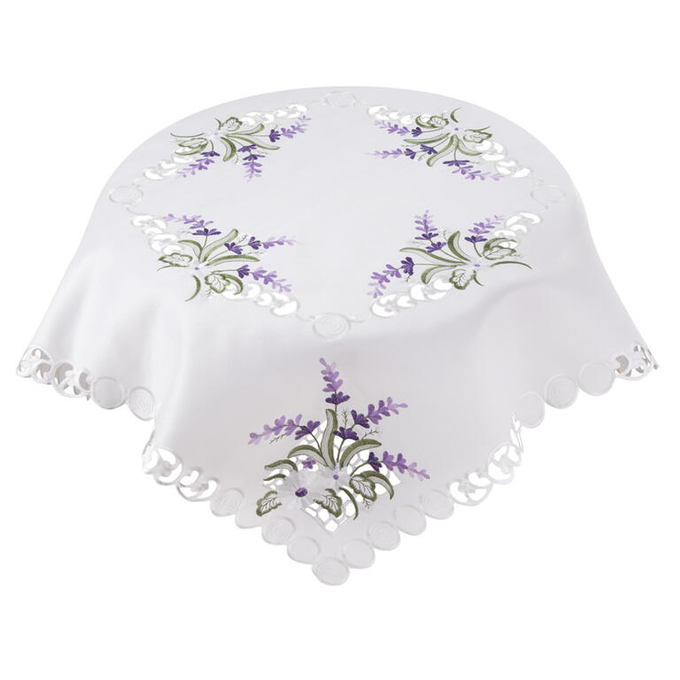 Embroidered tablecloth overlay lavender